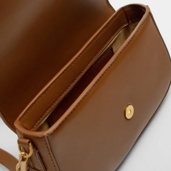 Zara caramel brown buckle crossbody bag NWT